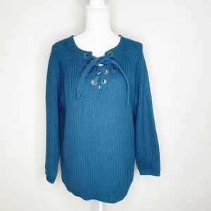 Umgee Blue Lace. Up Knit Sweater Size S
